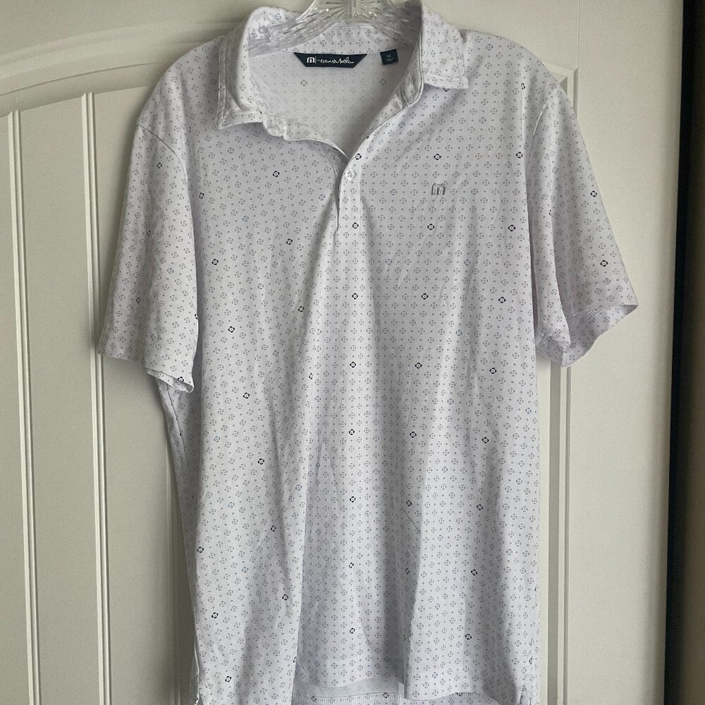 TravisMathew White Geo Print Polo Shirt Men's Medium